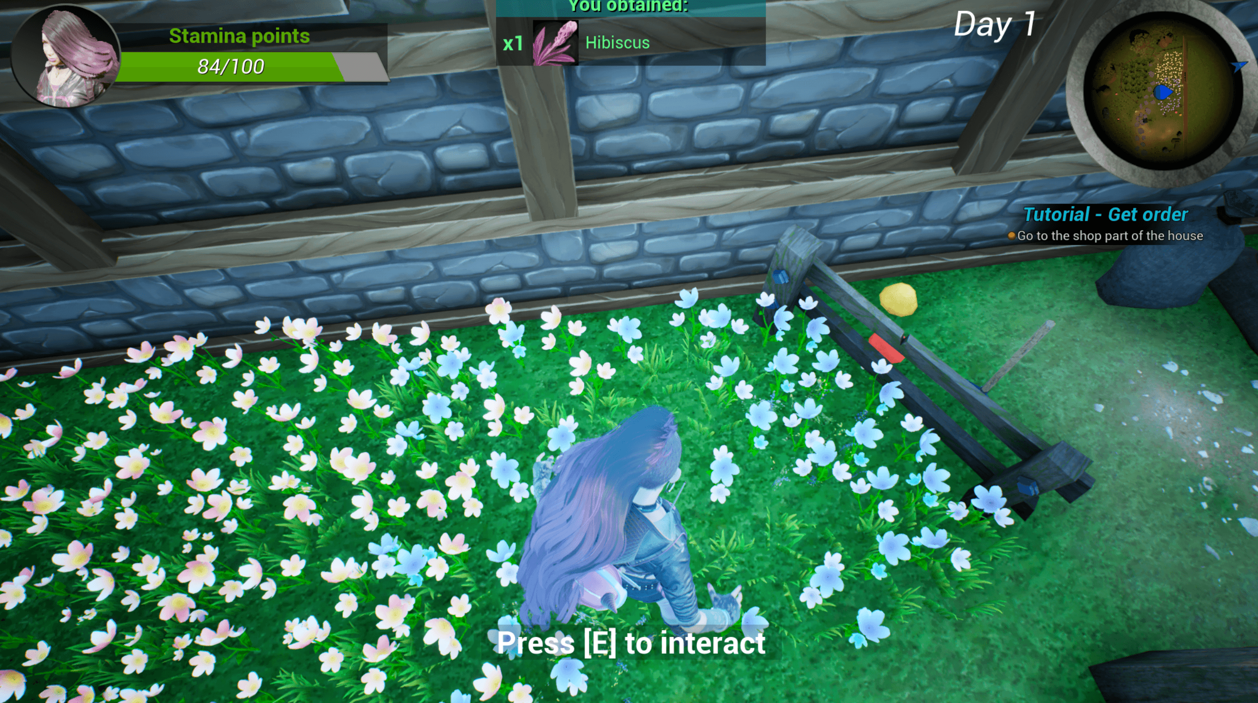 Capture d'écran du jardin lorsqu'on récupère des ingrédients